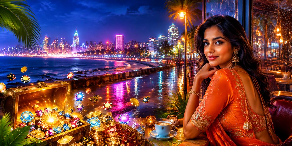 Player enjoying Andar Bahar on a mobile device by Mumbai beach